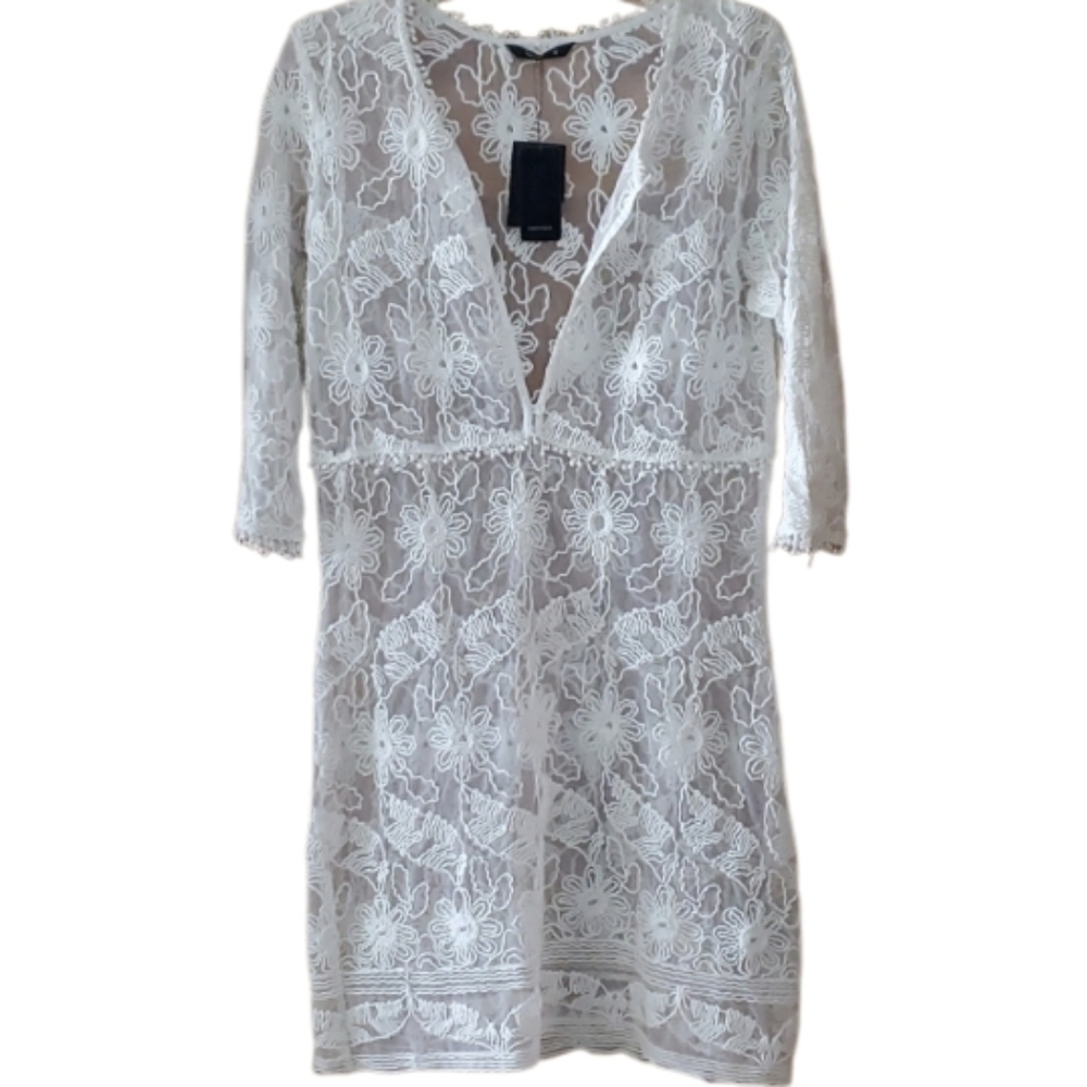 Splash Women's Off White Sheer Lace Swim Tunic Dress Size 10